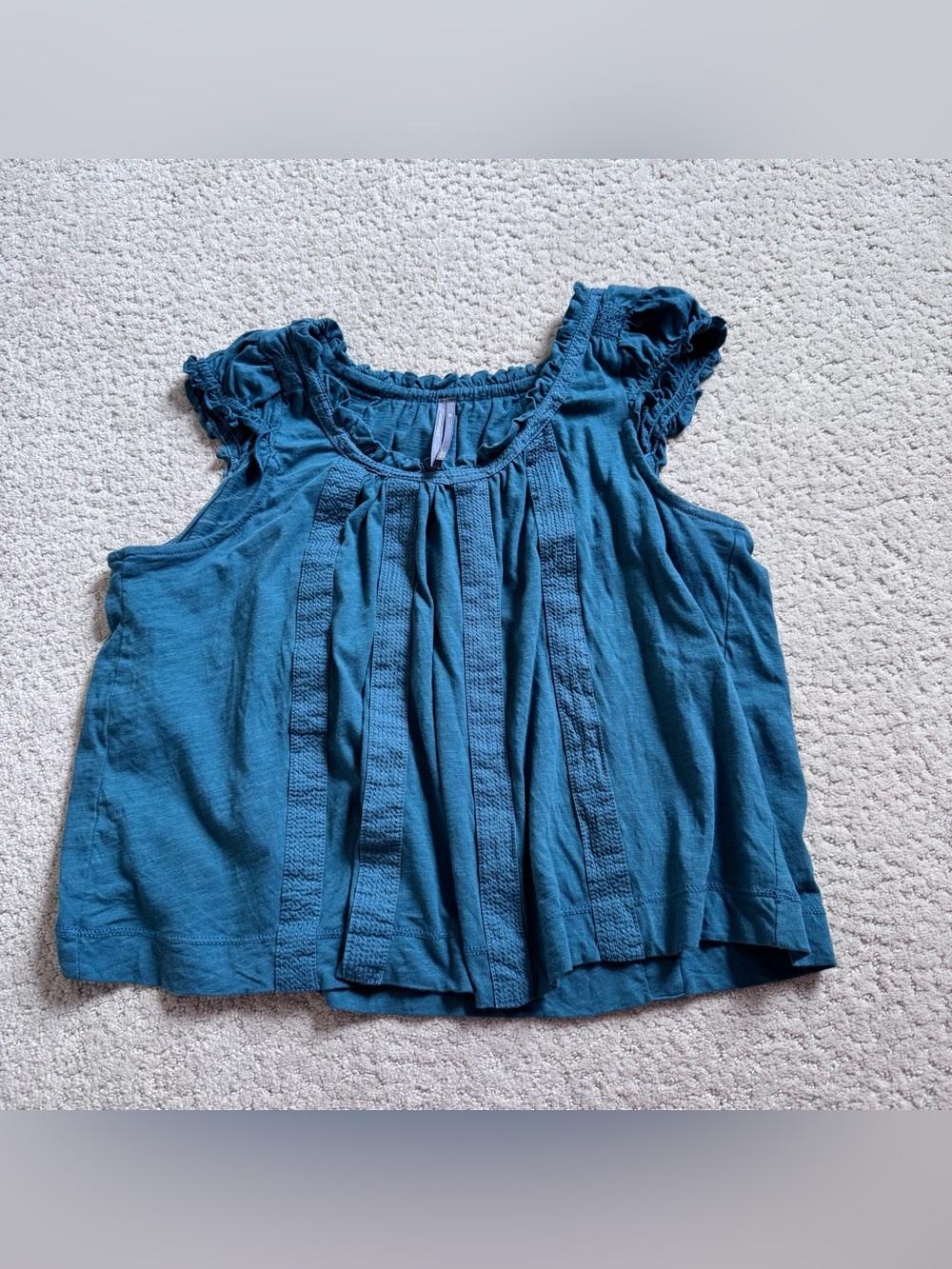 Anthropologie Tank Top Size XS Teal Green Ruffle Shoulder Swing Cotton boho